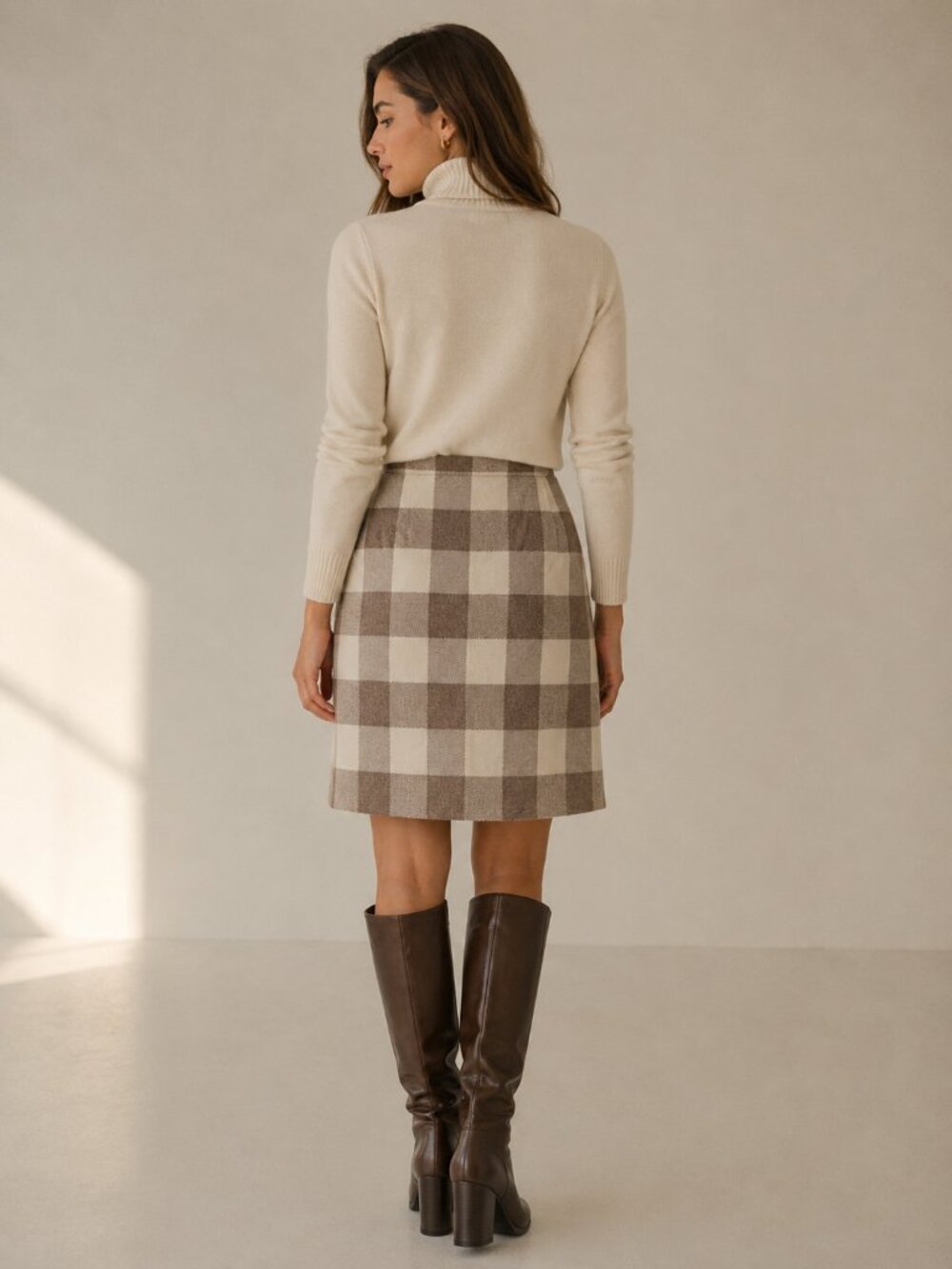Pendleton Beige/Brown Patchwork Wool Skirt Faux Wrap Toggle Detail USA Made Sz 8 - Picture 2 of 6